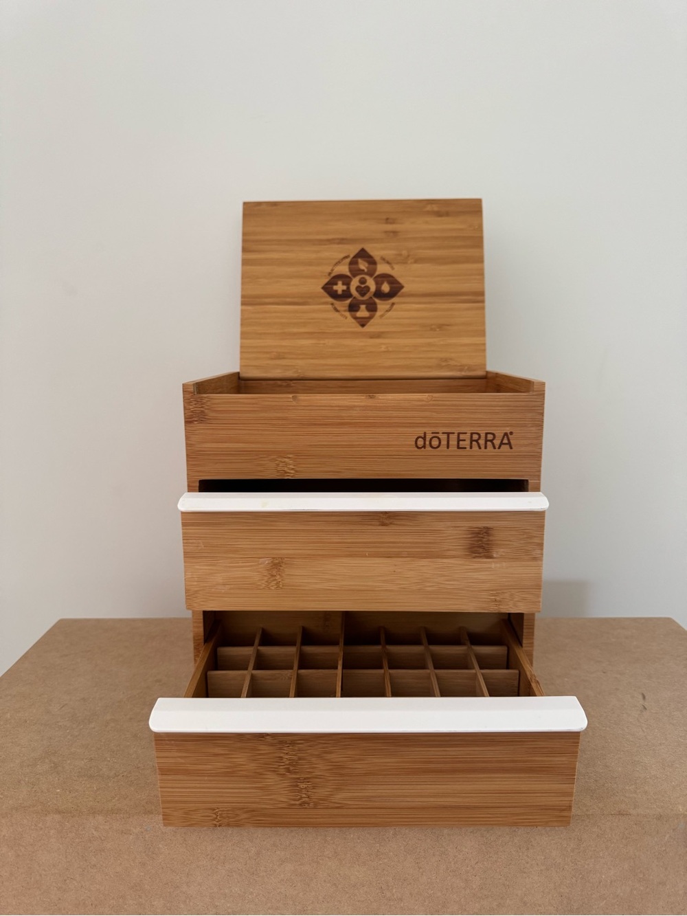 doTERRA Bamboo Essential Oil Storage Organizer with White Accents